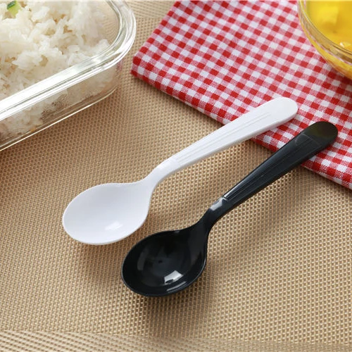 

Hot selling 7inch Food Grade Black PS Disposable Plastic Spoons Chinese Soup Spoon, Customized