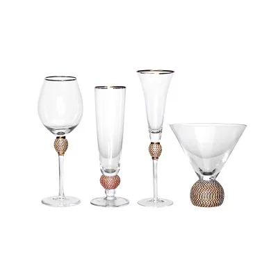 

Crystal Diamond Studded cocktail Wine Champange Flutes Glass for Wedding with Gold Rim