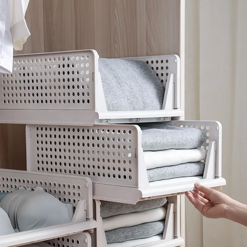 

Wardrobe superposition type clothings storage basket drawer type layered plastic folding storage box