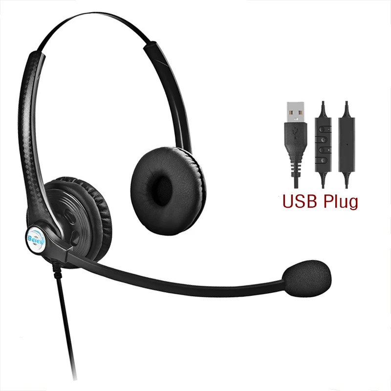 

Top Sold Binaural Anti-Noise Audio Headphones Headset With USB And Noise Cancellation Microphone For Call Center