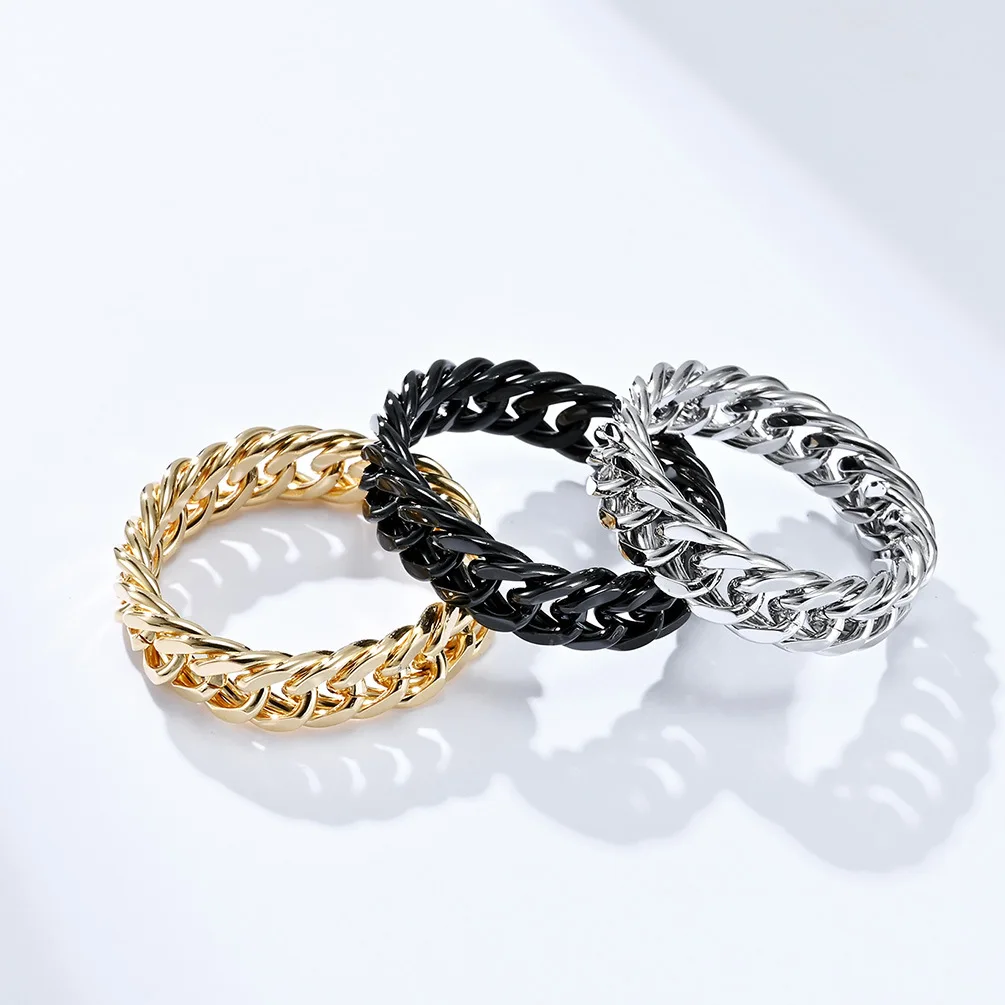 

Titanium Steel Mirror Face gold Chain Ring Double Woven Cuban Chain Simple Small Personality rings jewelry women