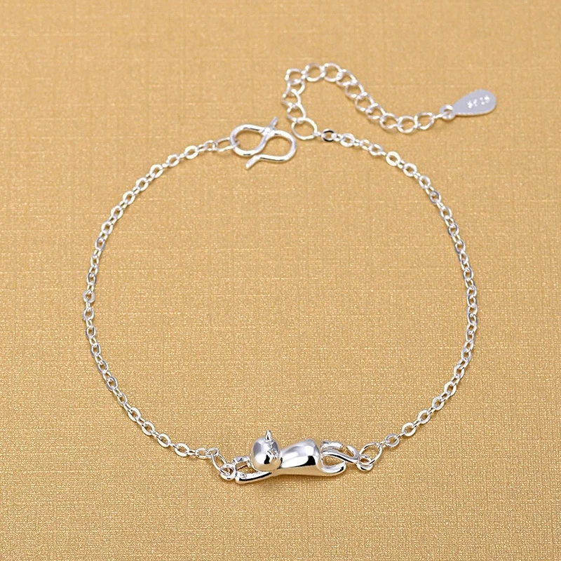 

Fashion Wild 925 Sterling Silver 3D Cat Charm Bracelet For Women Animal Jewelry