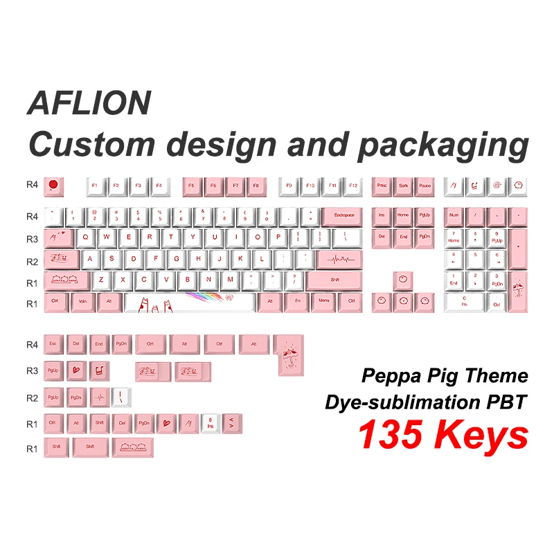 

AFLION Custom printed PBT keycap OEM/cherry/XDA sublimation keycap 104 single & 5 sides dye sublimation keycap for keyboard