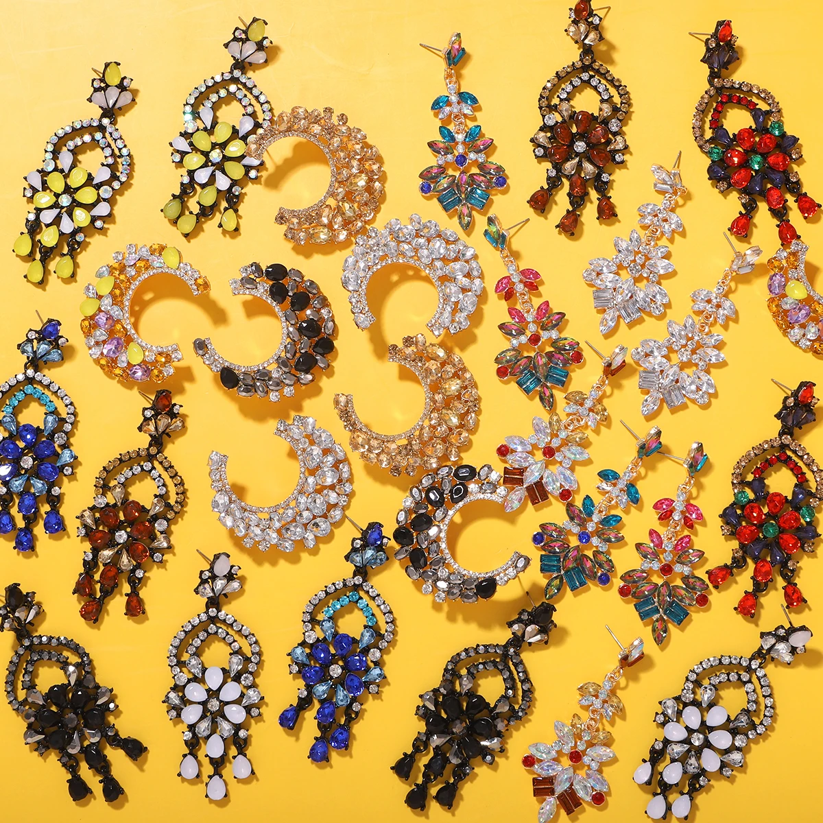 

29146 Dvacaman Statement Wholesale Long Round Multi Hoop Unique Crystal Rhinestone Luxury Drop Dangle Womens Earrings Jewelry