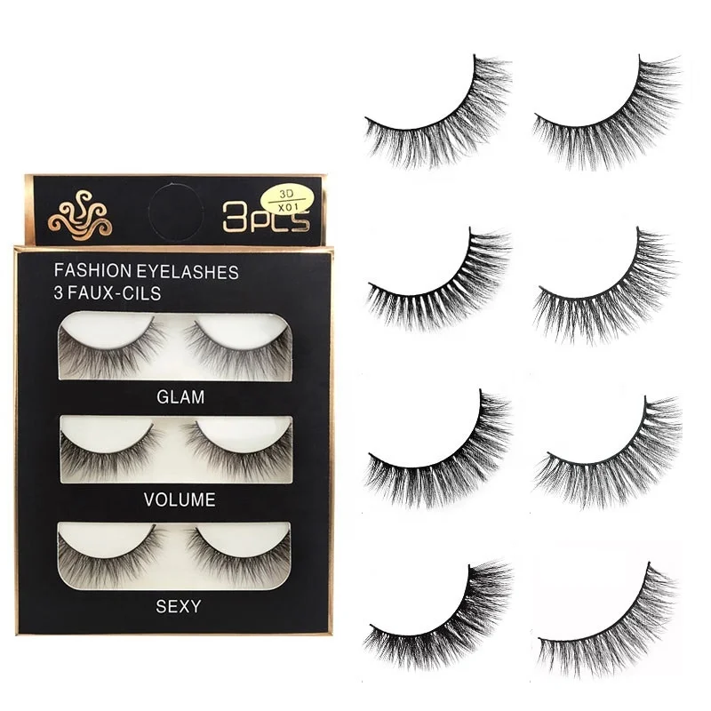 

SHIDISHANGPIN 3 pairs 3D Faux Mink Hair Soft False Eyelashes Fluffy Wispy Thick Lash Handmade Lashes Eye Makeup Cilio