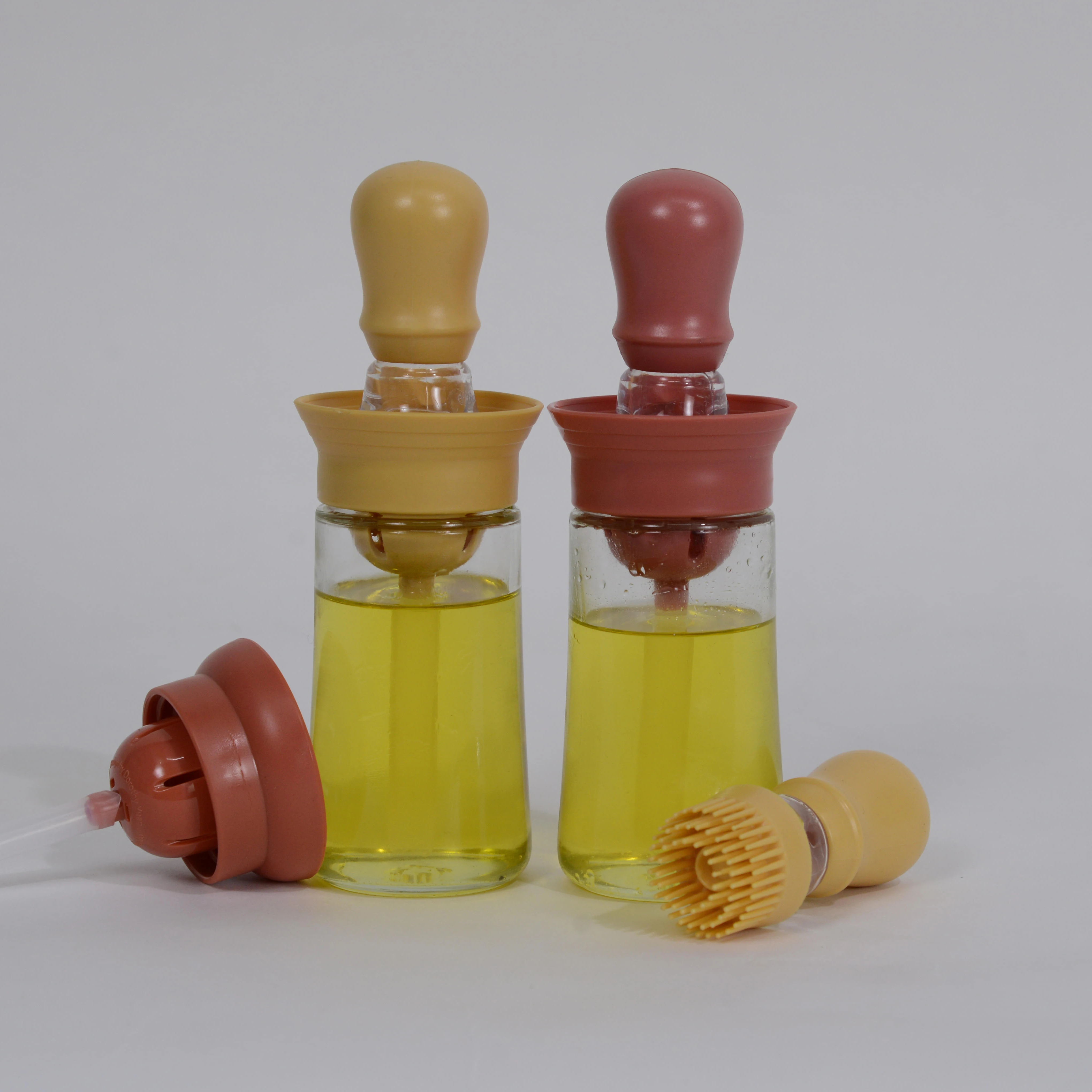 

New 3 In 1 Cooking Frying Baking BBQ Clear Glass Olive Oil Dispenser Bottle With Silicone Brush Kitchen Oil Bottle for Kitchen