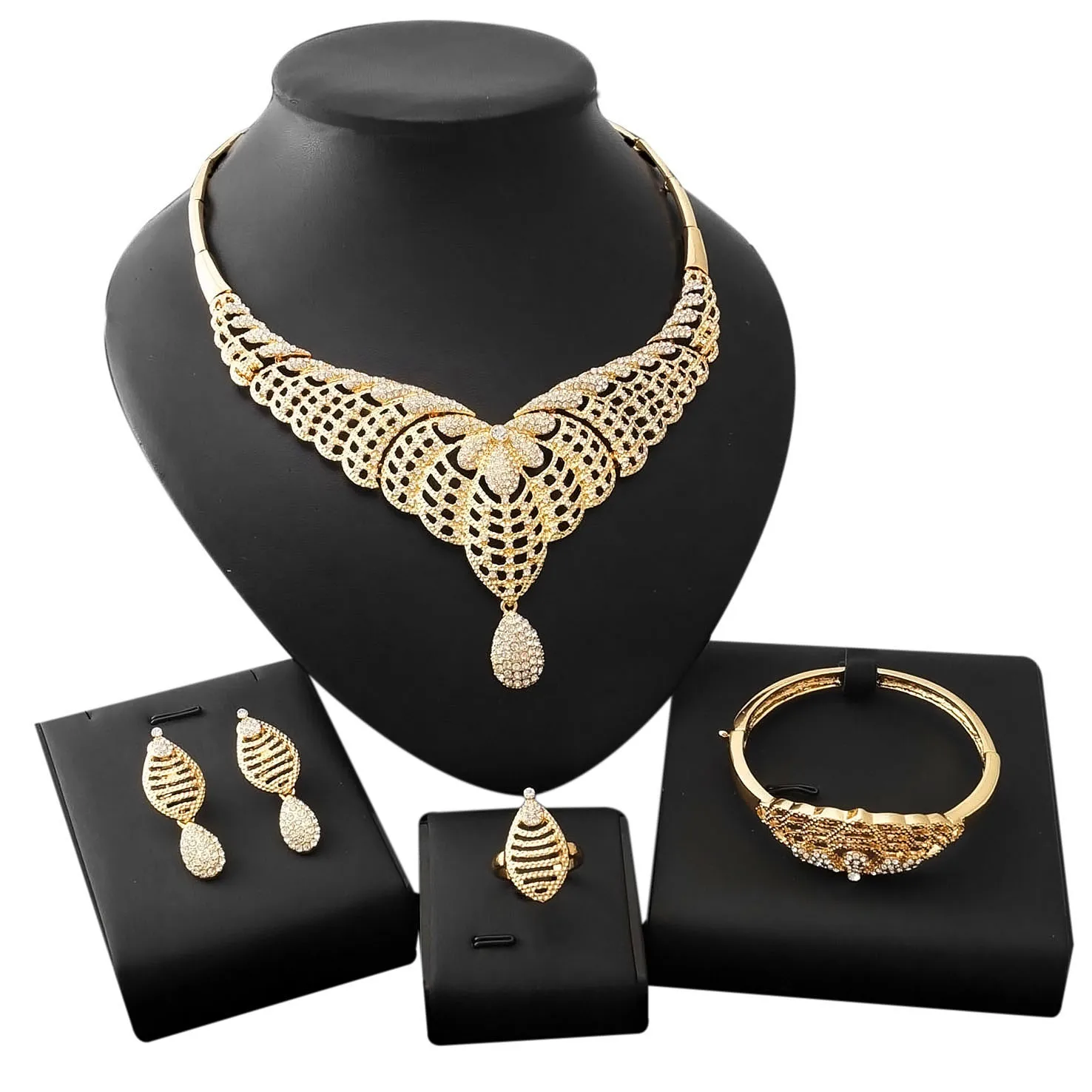 

Yulaili Designed For The Party Beautiful And Noble Gold Plated Gift African Jewelry Set Women's Crystal Necklace Wholesale Sets
