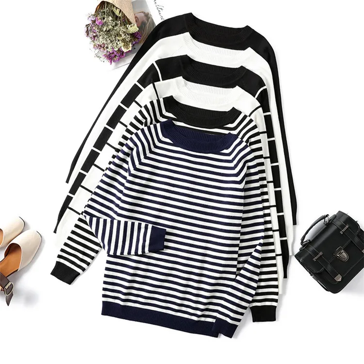 

2021 Autumn Winter Women Sweater Knitted Sweaters O-Neck Tops Femme Jumper Female White, As picture
