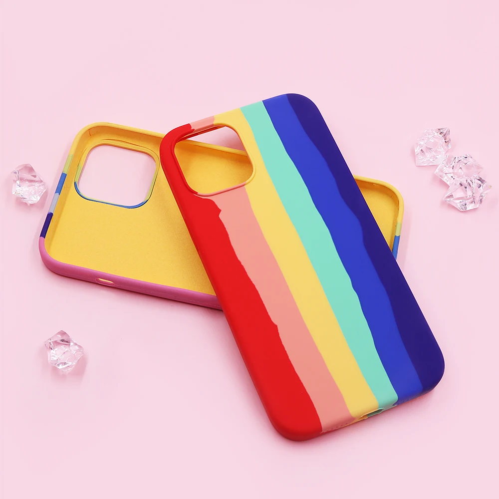 

Rainbow Design With Oem Logo Soft Liquid Silicone Mobile Phone Case For Apple 12 Pro Max 11 Xr Xs 7 8 6s 6 Plus Cover, As picture