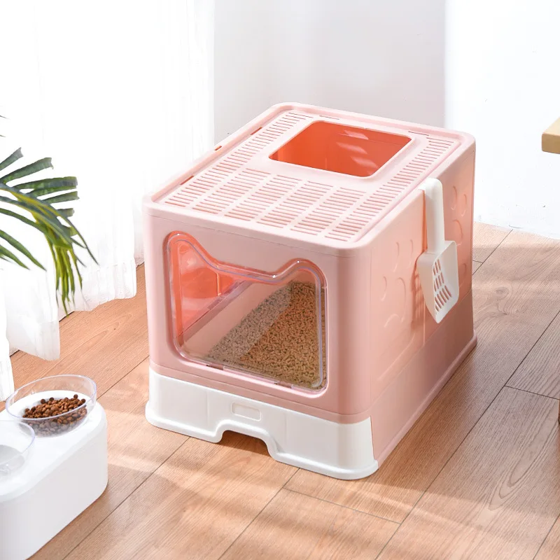 

Ikitchen 2021Factory Cheap Folding Cat Litter Box Packaging Total-Enclosed Push-out Drawer Cat Toilet Box Push-in Cat Litter Box, White/pink/gray/green
