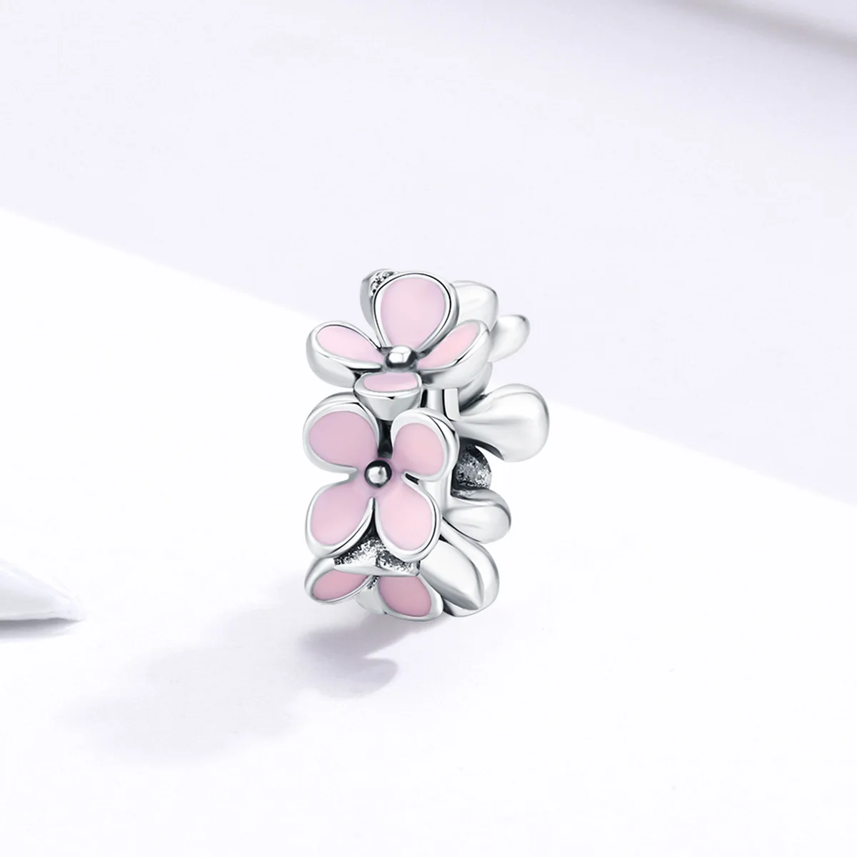 

New Product Pink Enamel Flower Charms For 925 Jewelry Bracelet Making