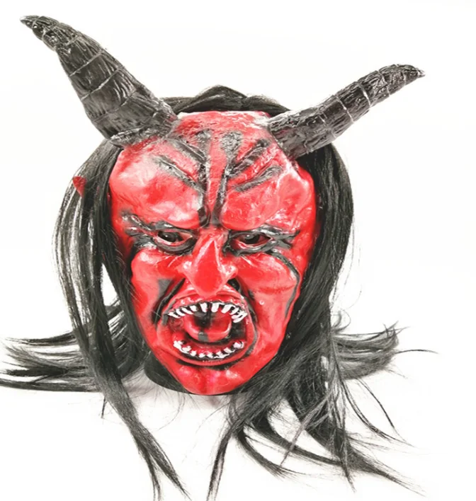 节领主撒旦红色面具派对装饰道具恶魔面具腐烂僵尸头发血腥撒旦面具 2