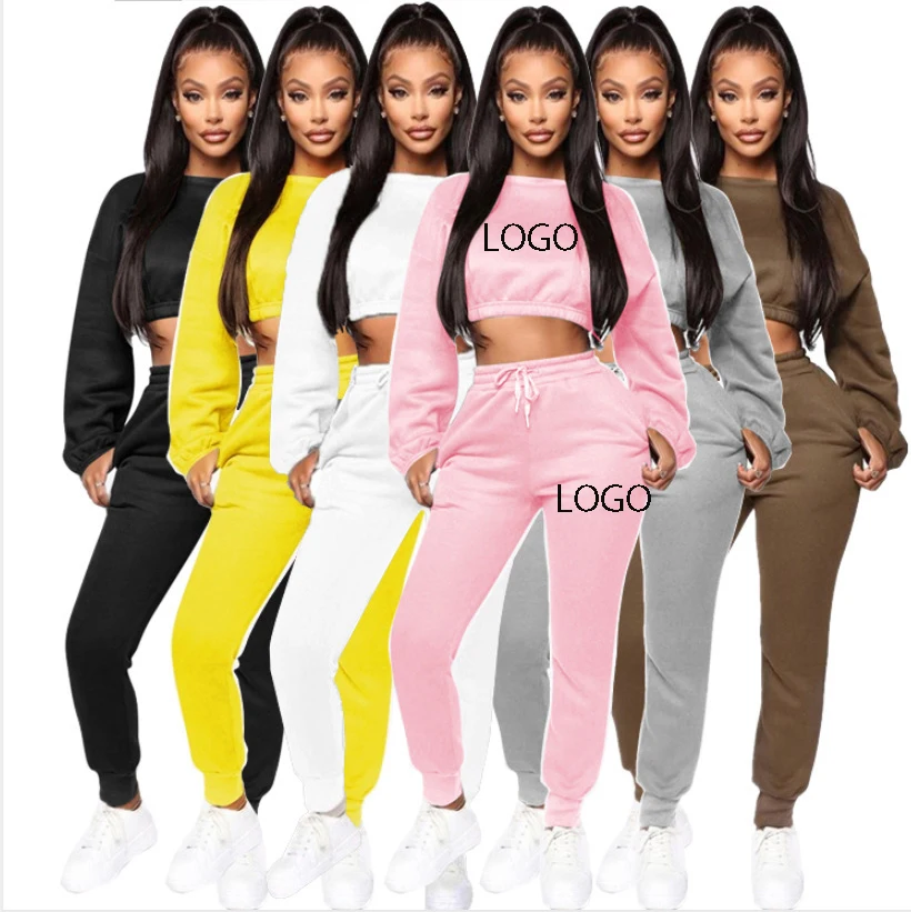 

Nice Quality Fashion Tracksuit Set Women Solid Color Two Piece Crop Top Women Sportswear Suit Thick Sweatshirt Women Tracksuit