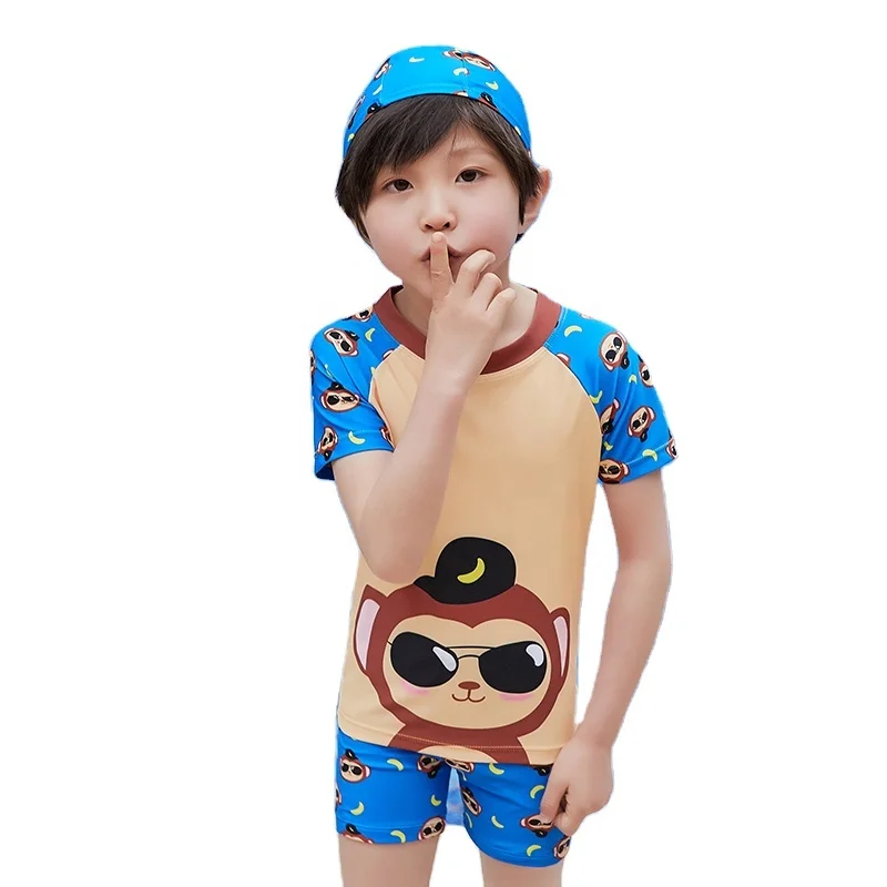 

Kids beach leisure sportswear sun hat for boys and children split swimsuit swimming trunks Quick-drying, pattern: monkey