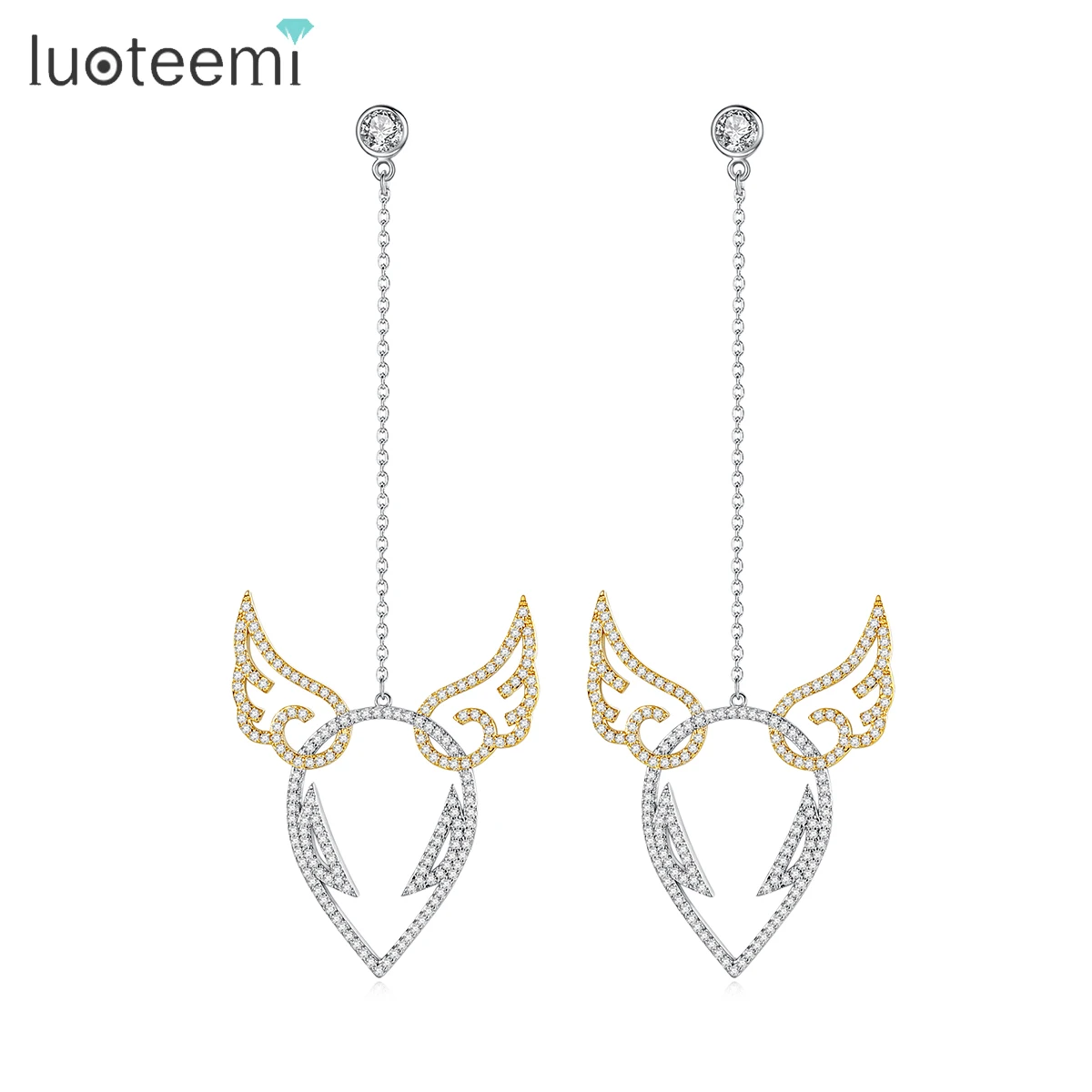 

LUOTEEMI Jewelry Woman Statement Exaggerated Earing Western Long Drop Jewellery Cubic Fashion Large Earrings