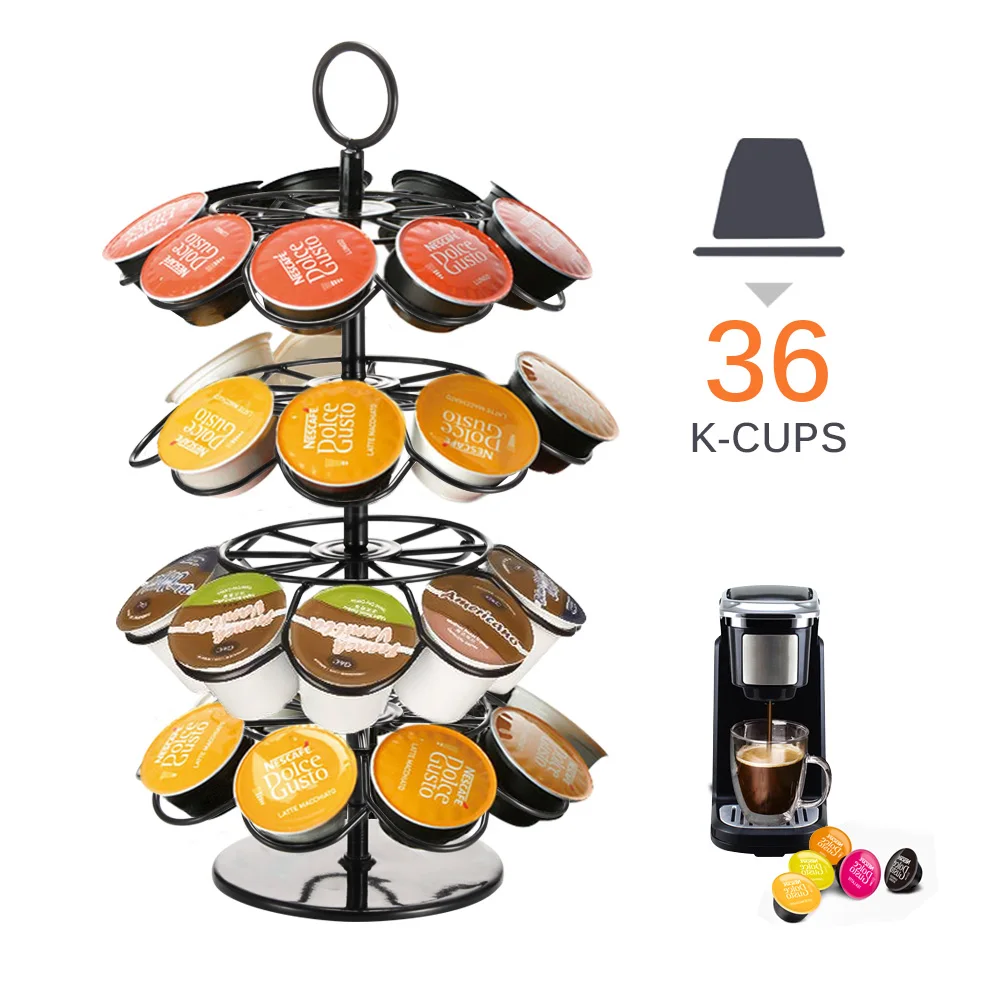 

In Stock Practical Holder Rack Rotary K-cup Coffee Capsule Tower Stand For Nespresso Dolce Gusto, Silver