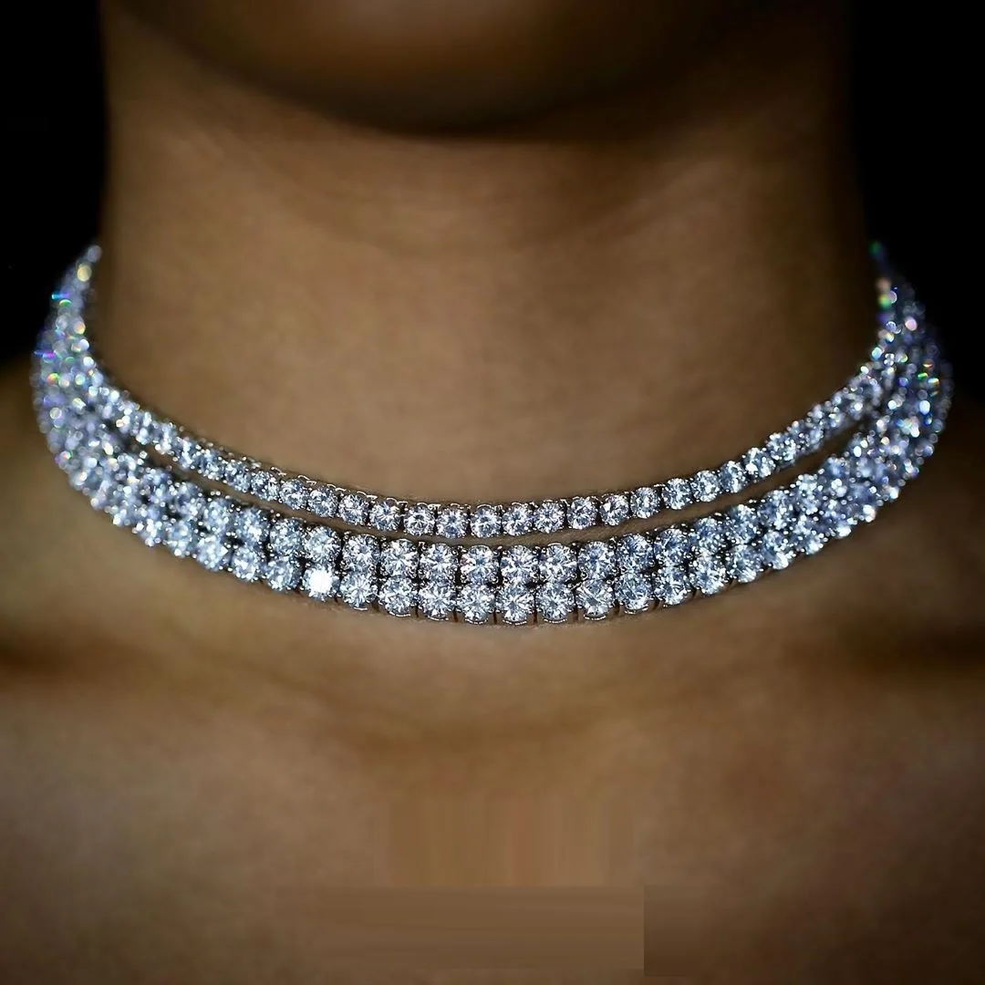 

4mm cz tennis chain choker necklace for women iced out bling wedding engagement bridal gift necklaces, Silver