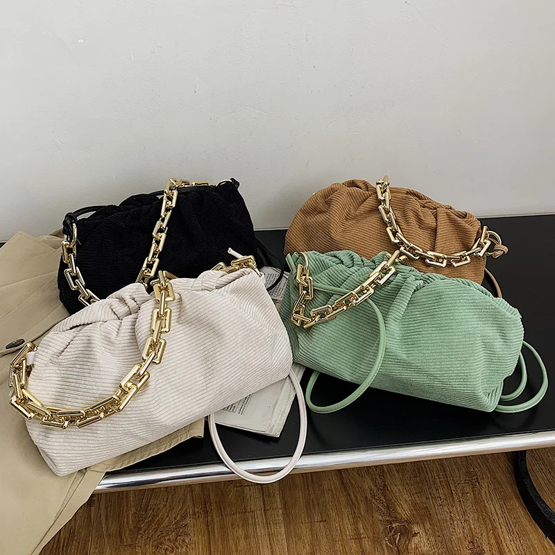 

Custom Corduroy Chain Cloud Purse PU Leather Crossbody Dumpling Bags Women Handbags Ladies Luxury 2021 Shoulder Clutch