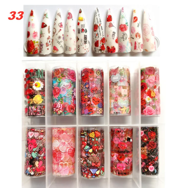 

10 pcs /set Valentine's Day nail transfer foil DIY nail Art transfer sticker nail decals, Multi-color