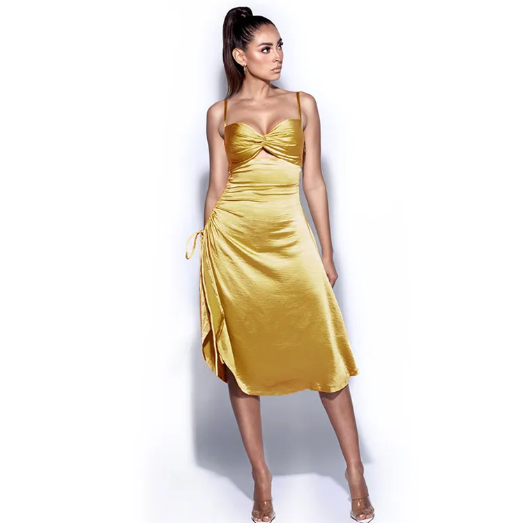 

Summer Time Woman Clothing Kink Sling Drawstring High Slit Dress Slim Sexy Long Dress, Shown