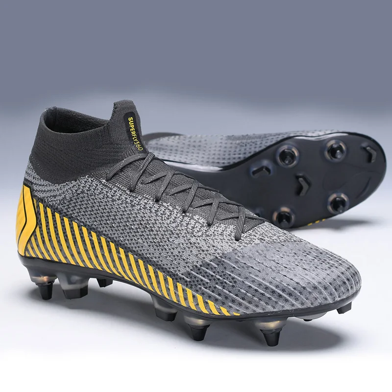 

High ankle SG professional training soccer boots mens sport high quality Futsal football cleats cheap soccer boots, Gray