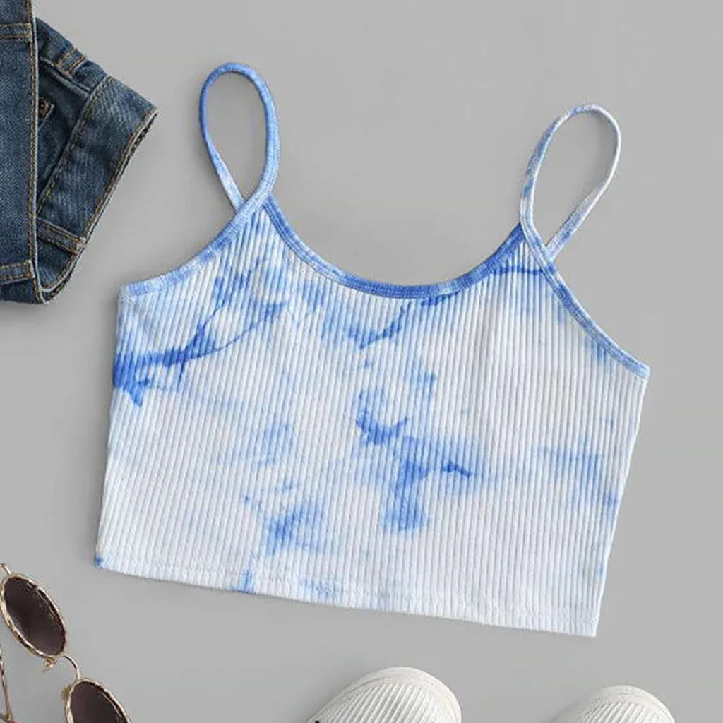 

2021 new women's summer tie-dye sleeveless top with knitted camisole, Solid color