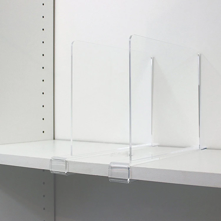 
Custom Size Adjustable Clear Acrylic Shelf Divider for Closet and Library 