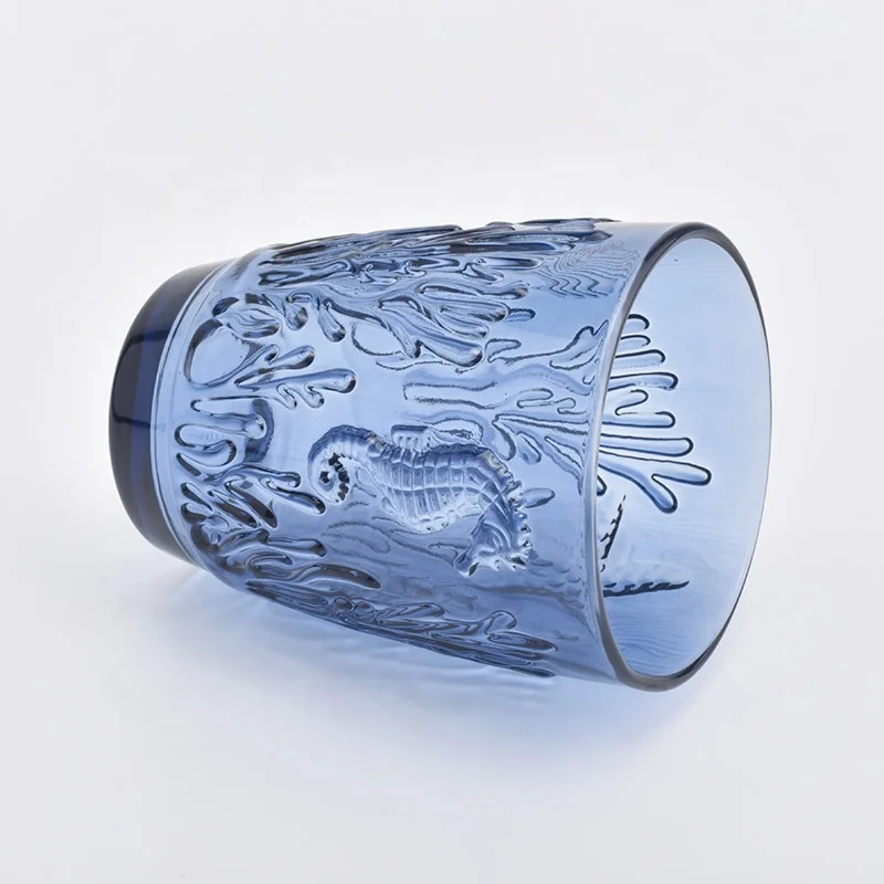 Classic dark blue Glass Candle holder home decoration