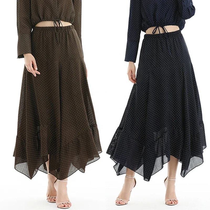 

S068-1 black skirt Summer Fashion New Elegant Irregular Print Ruffle Women Flare Long Skirts