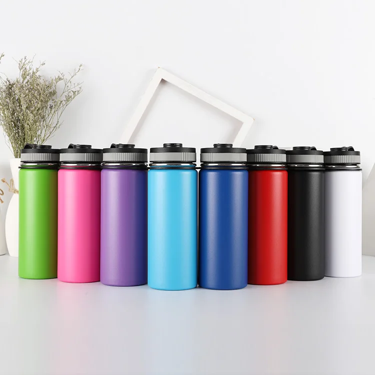 

18oz Double wall stainless steel insulated water bottle vacuum flask stainless steel thermos powder coated hydroflask