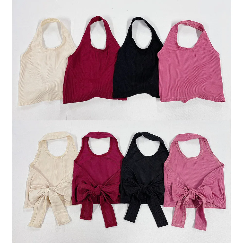 

Girls lovely open back lace up top summer leisure swimming vest top, Black, maroon, white, pink