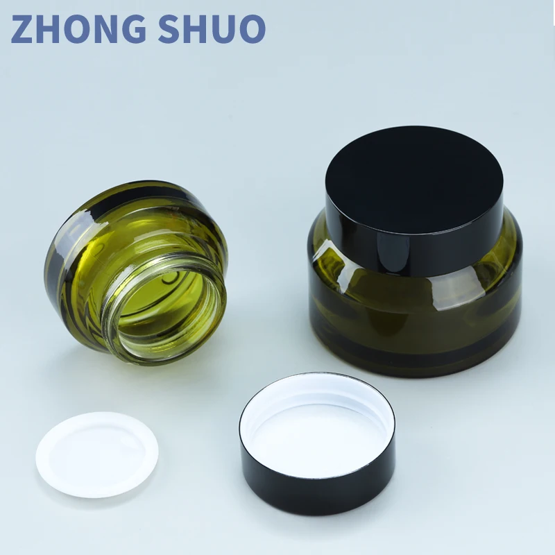 

Luxury cosmetic containers beauty face cream glass jar 15g 30g 50g eye cream jar green cream jar packaging