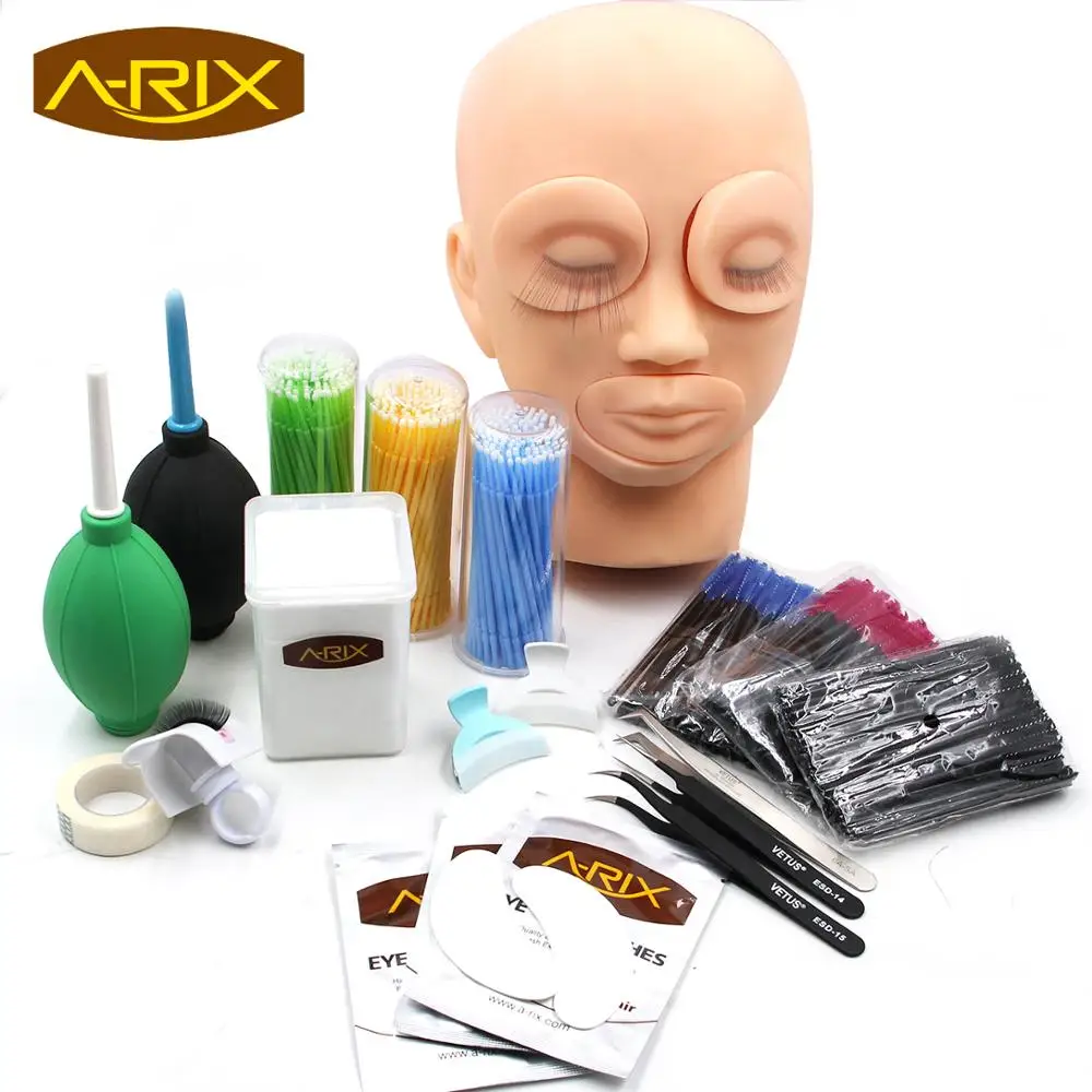 

Mannequin Head Eyelash Tools Kit Eyelash Tweezer Adhesive Nozzle Cleaner Eyelash Tape Brush Lash Holder Ring Tools