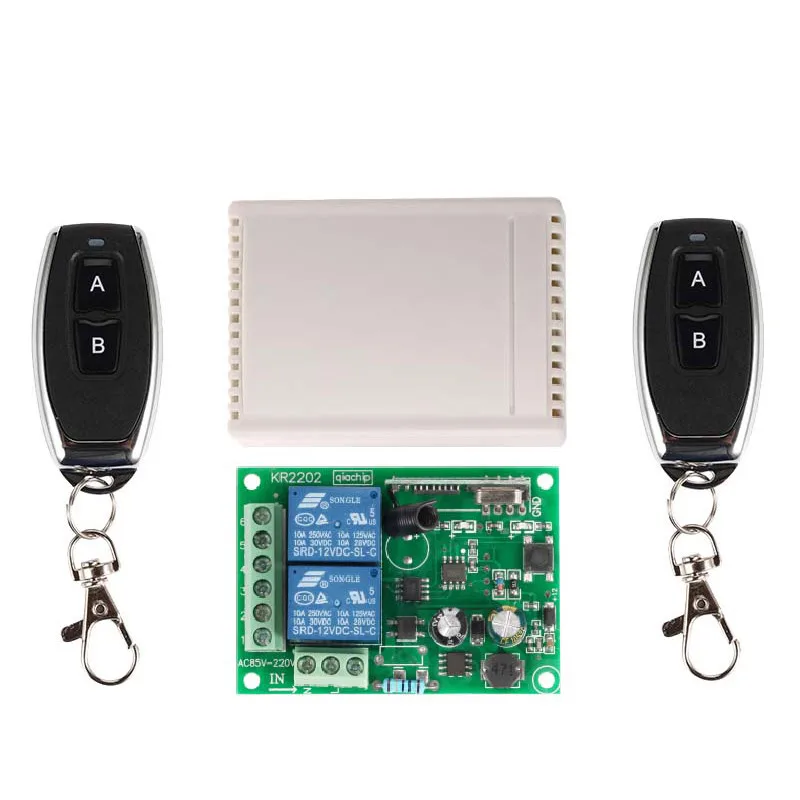 

433Mhz AC250V Universal Wireless Remote Control Switch 2CH Relay Receiver + 2pcs RF 433Mhz Remote Controls