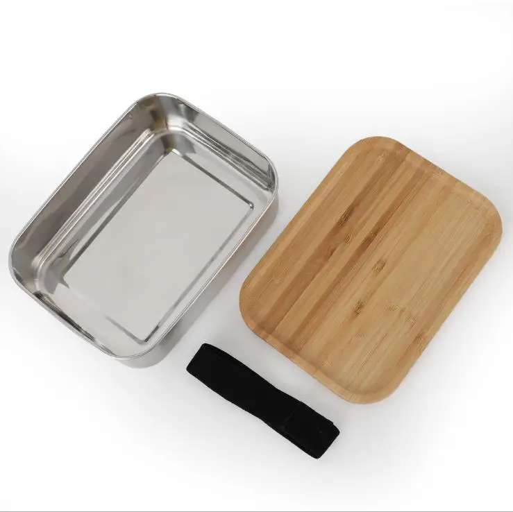 

China Manufacturer Cheap Price Meal Prep Container Custom Stainless Steel 18/8 SS304 Lunch Box with Bamboo Lid, Silver