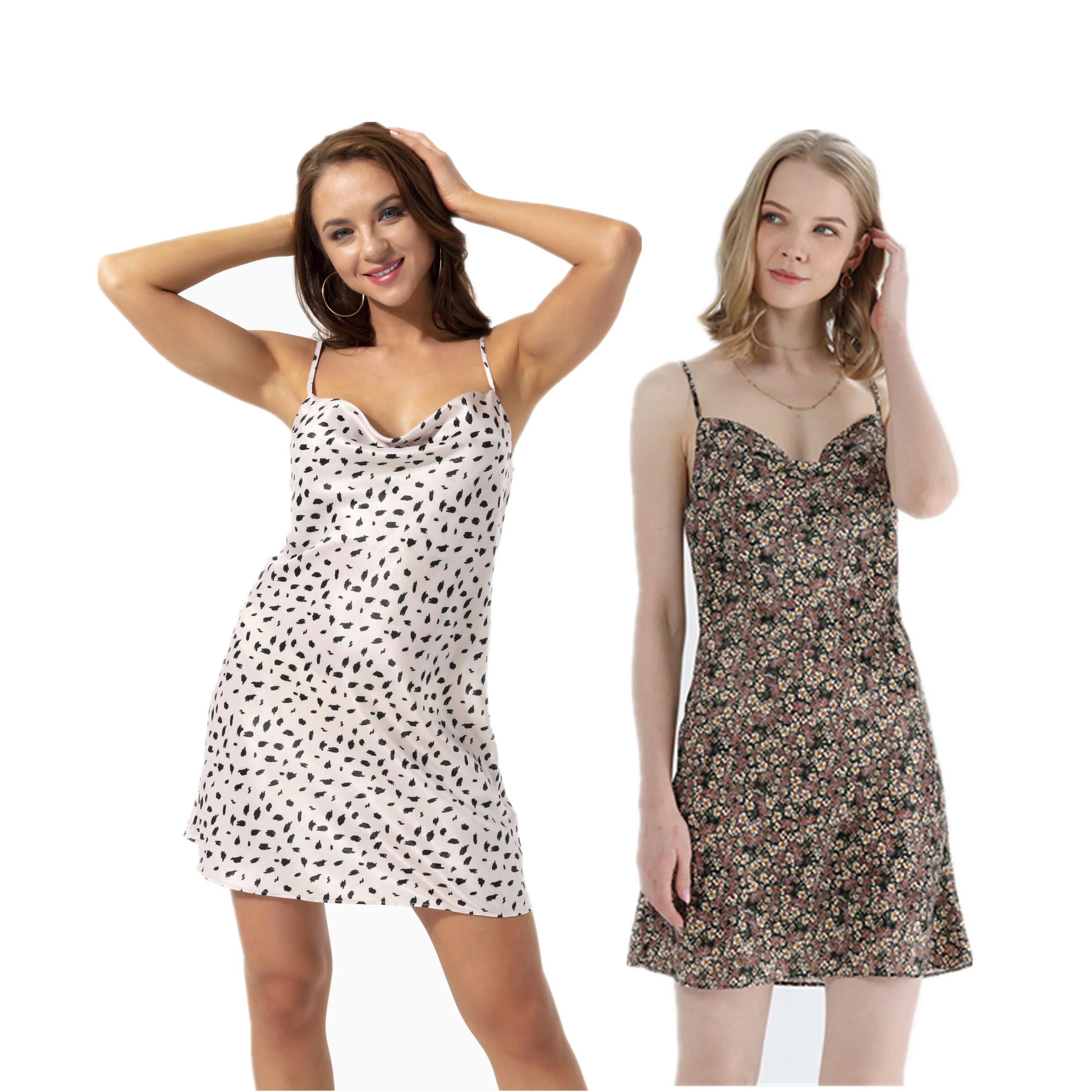 

Woman Sleeveless Bodycon Summer Casual Printed Floral Satin Mini Sexy Dresses for Ladies, Customized color