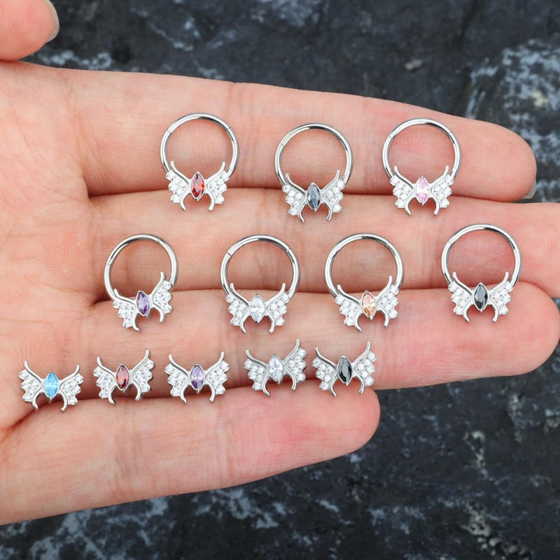 

2022 wholesale fashion astm f136 Titanium Butterfly clicker ear nose ring body piercing labret helix stud body jewelry