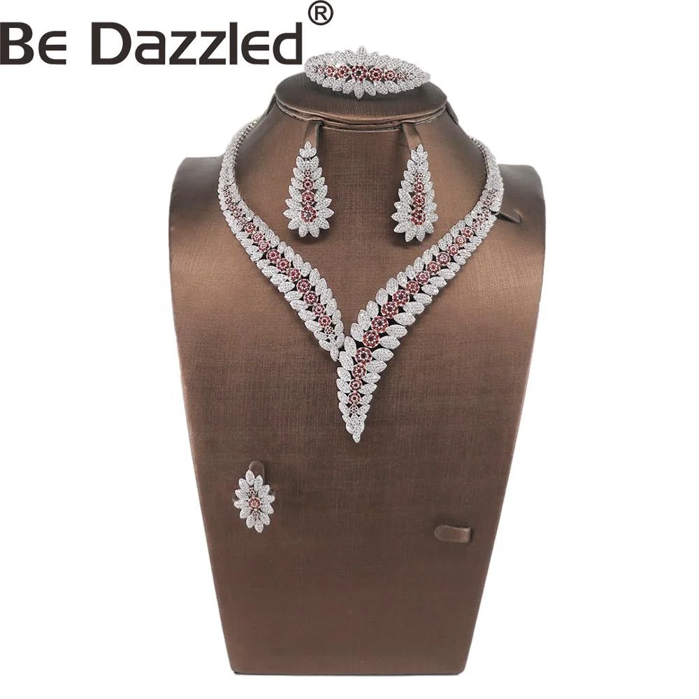 

Bedazzled Luxury Wholesale High Fashion Jewelry Wedding Necklace African AAA Red Stone Zirconia Wedding Jewelry Set for Women