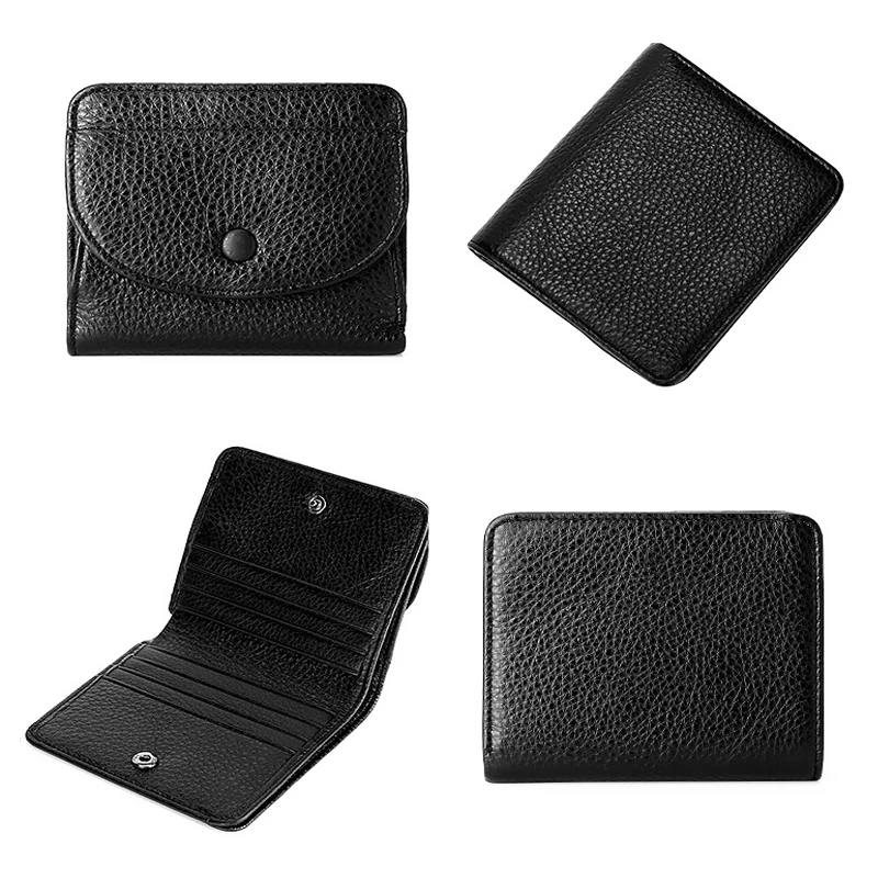 

Hot-selling Unisex Coin Purse Lychee Pattern Cowhide Solid Color Buckle Genuine Leather Small Wallet