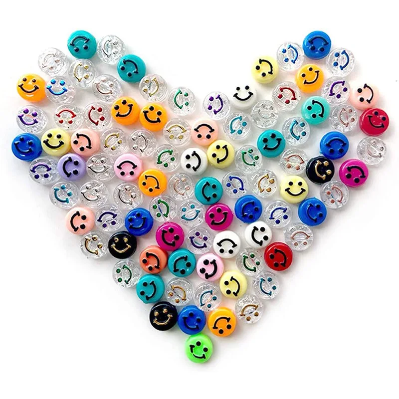 

Hobbyworker  Spacers Bulk Lot Smiling Face Flat Beads for DIY Bracelets Necklaces Jewelry Making Supplies, Mixed color