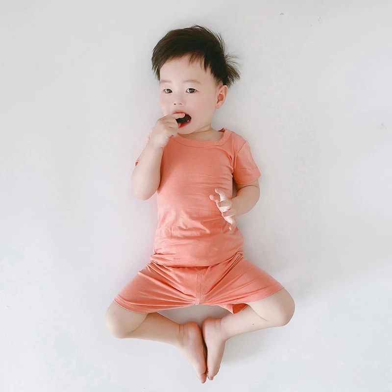 

14 Colors Kids Plain rayon Two Piece Outfits Baby Girls Summer Clothing Sets
