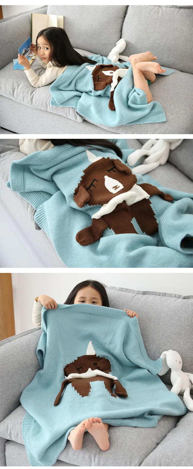 100% organic cotton knitted baby blanket super soft blanket baby fine sleeping partner customized baby blanket