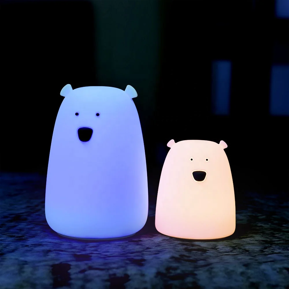 
7 Colors Bear LED USB Children Animal Night Light Silicone Soft Cartoon Baby Nursery Lamp Breathing LED Night Light 