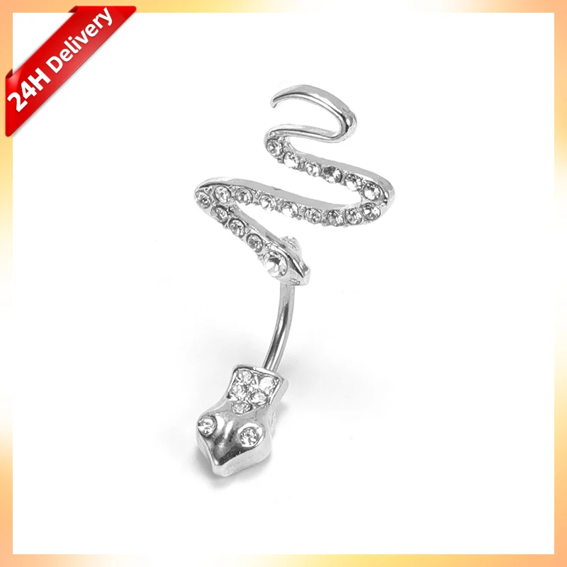 

HOVANCI Sexy Women Rhinestone Silver Snake Navel Nail Piercing Belly Ring Body Stainless steel Prevent allergy belly button ring