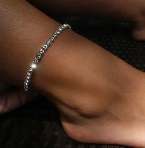 

Simple Silver Plated One Row Rhinestone Anklet Shining Cubic Zirconia Tennis Chain Anklet Jewelry