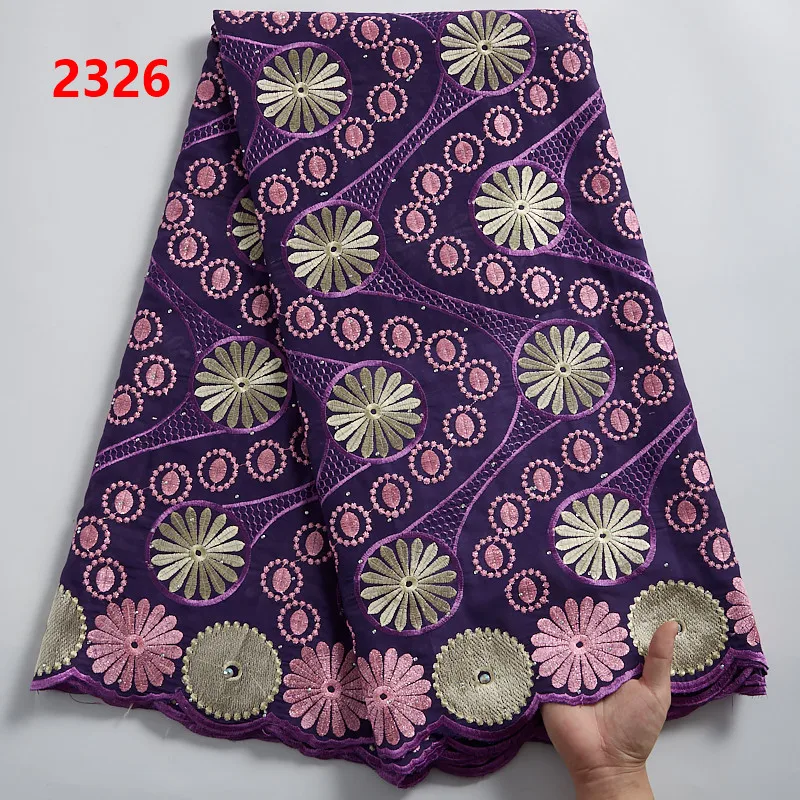 

2326 Free Shipping Purple Color Cotton Lace Fabric African Lace Designs Voile Lace Blouse Fabric, Cupion