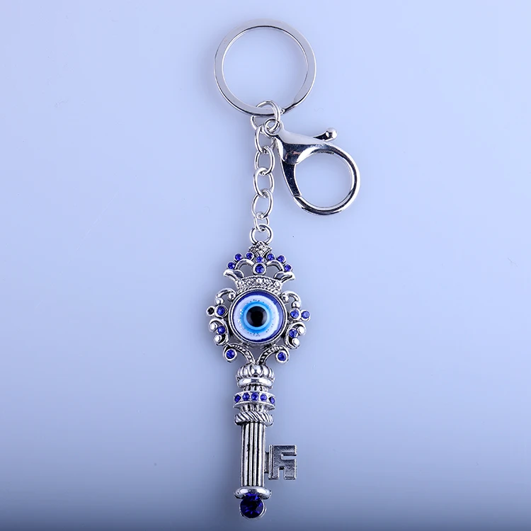 

Silver Jewelry Key Decor Alloy Glass Evil Eye Keyring Turkish Pendant Hamsa Keychains