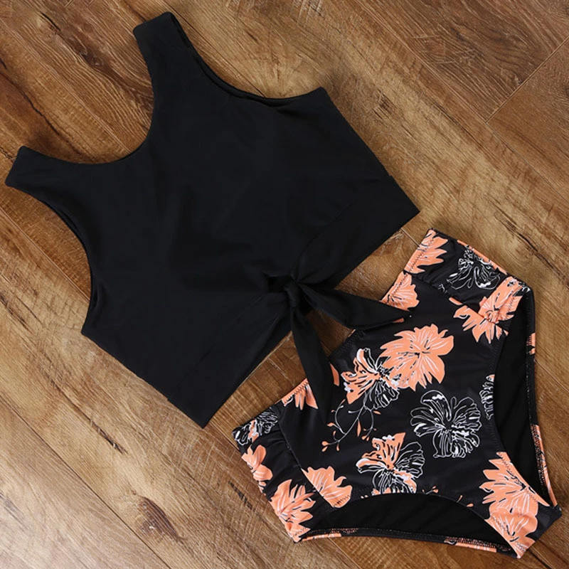 

Custom logo Wholesale High waist printed high neck swimsuit, Printing