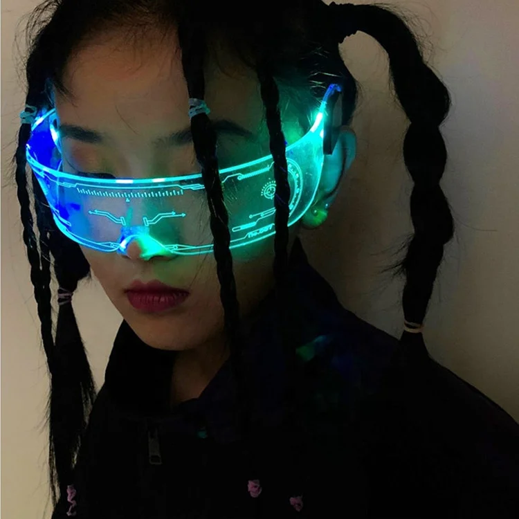 

Punk Futuristic Science and Technology Glasses Sci-fi Jumbo Bar Glowing Sunglasses Women, Controlled,discolored