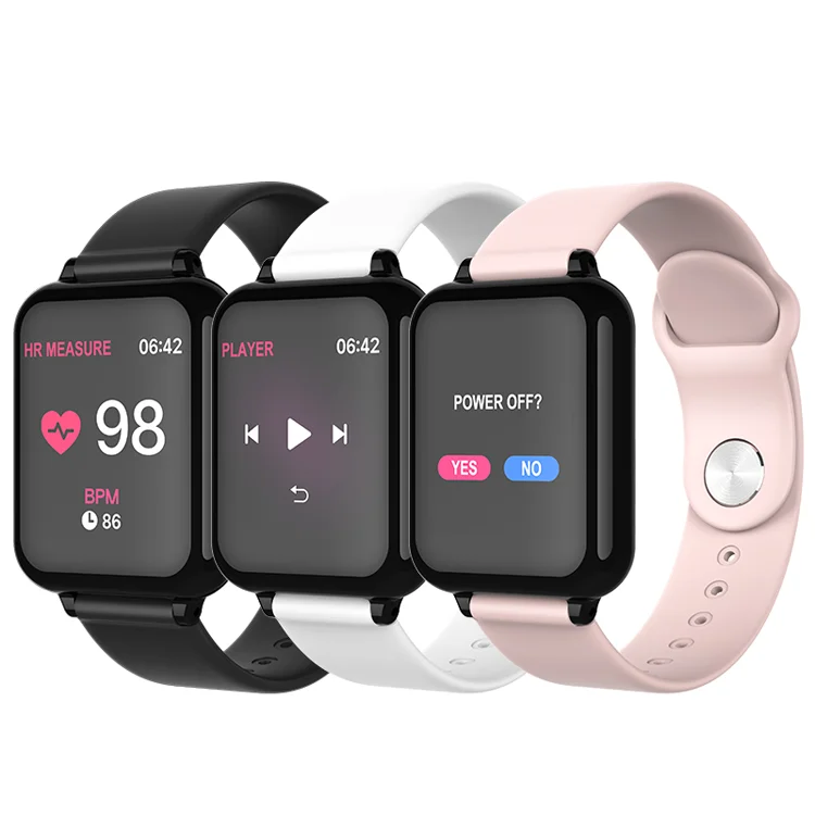 

New arrival B57 smartwatch waterproof fitness tracker heart rate blood pressure wrist smart watch b57 for women and men, White , black and pink